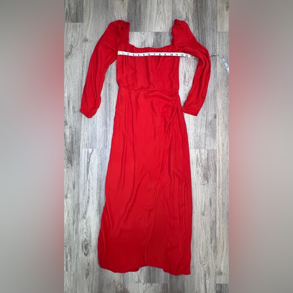 ReformationOrange/Red Long Sleeve Asymmetric Midi Dress Size 2 - Picture 8 of 14